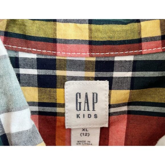 TWO Gap Boys XL 14 Short Sleeve Button Up Shirts Plaid Cotton Blue Green - Picture 2 of 6